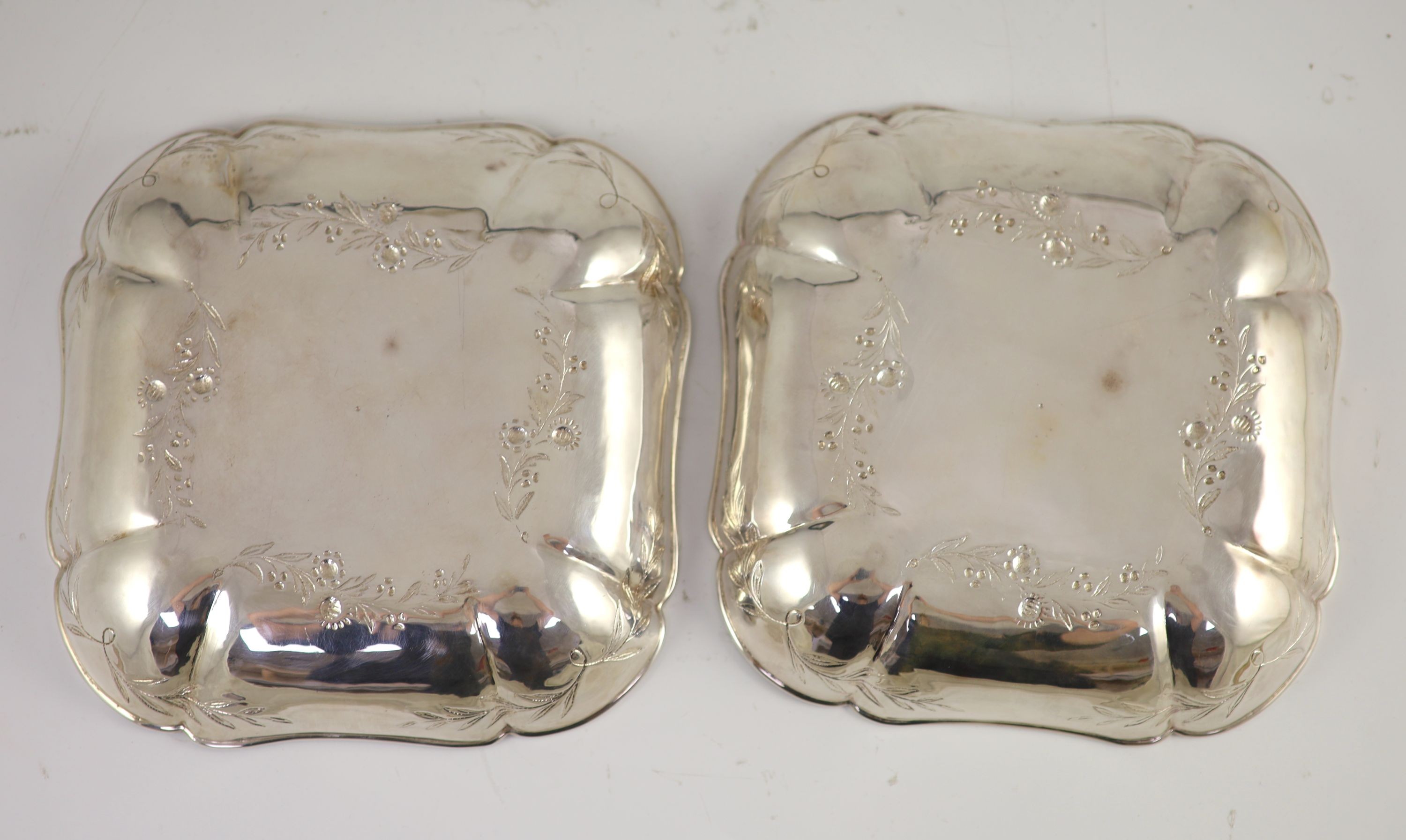 A pair of George III silver square shaped strawberry dishes, by John Mewburn